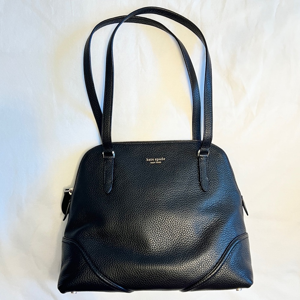 Kate Spade Black Soft Pebbled Leather Shoulder Handbag Gold Accents